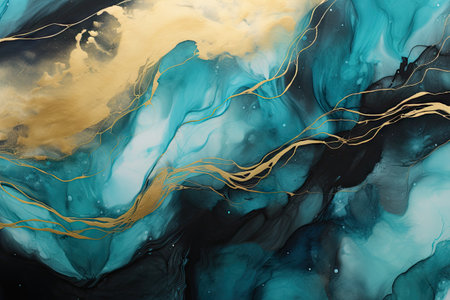 Teal black gold ink used in fluid artの素材