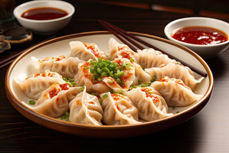 Tasty assortment of dumplings Kimchi meat and waterの素材