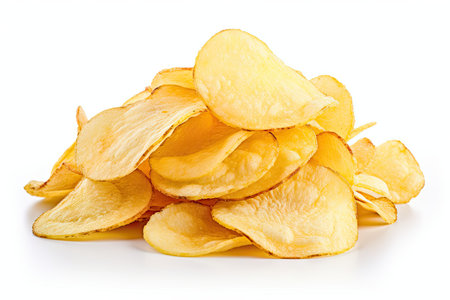 Tasty potato chips on white backgroundの素材