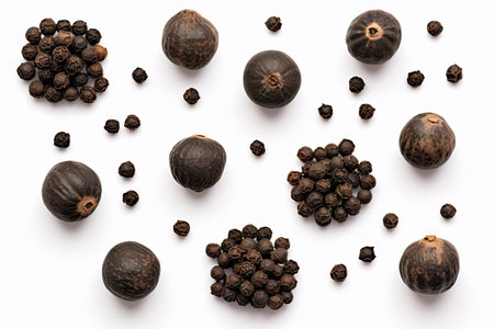 Top view of Black pepper isolated on white background Clipping paths includedの素材