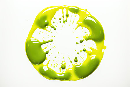 Yellow green circle shaped nail polish isolated on a white background top viewの素材
