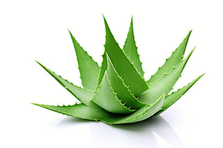 white background with isolated aloe leafの素材