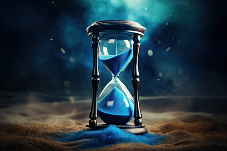Ancient backdrop with unique blue sand timerの素材