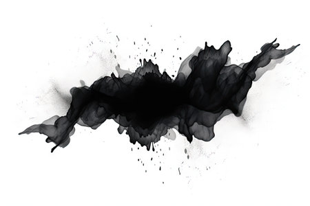 Black watercolor splash isolated on white is an abstract backgroundの素材