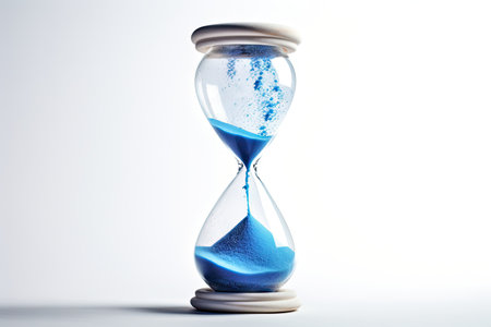 Blue sand hourglass white backgroundの素材
