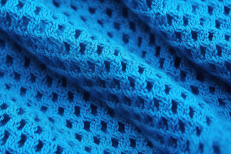 Bright blue wool fabric with dot pattern Knitted texture abstract backdropの素材