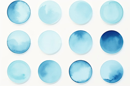 Blue watercolor circle on white paperの素材