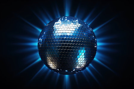 Bright disco ball on dark background with space for textの素材