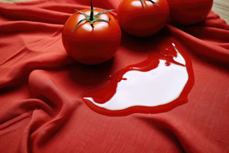 Large tomato ketchup stain on a table napkinの素材