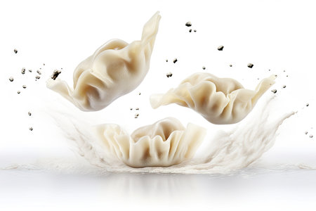 Khinkali dumplings falling isolated on whiteの素材