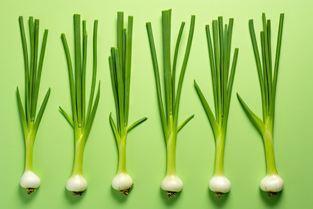 Leek themed art arrangement Flat lay Culinary conceptの素材