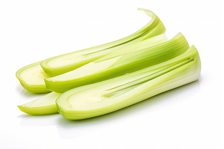 Leek vegetable slice on white backgroundの素材