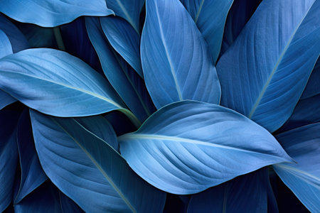 Macro photography of Cordyline leaves with an abstract blue texture patternの素材