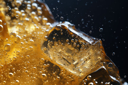 Cold carbonated soft drink with ice in close upの素材