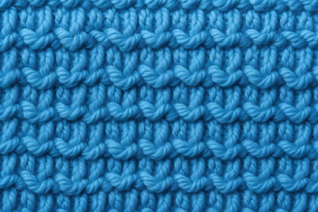 Closeup of blue knitted background Woolen fabric texture Detailed warm yarn textureの素材