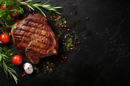 Copy space for text above grilled ribeye steak with herbs and spicesの素材
