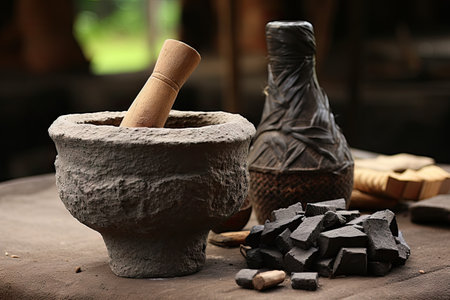 Commonly used in Indonesia for making sambal the isolated pestle and mortar also called ulekan dan cの素材
