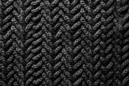 Detailed textured knit sweater on dark gray woolen fabric backgroundの素材