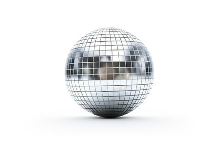 Disco ball for dancing in a club on a white backdropの素材