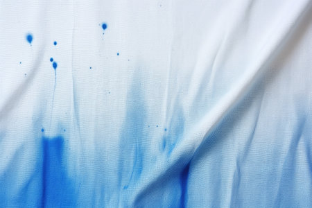 Daily life stain of a blue ink on a white cloth shirt cleaning ideaの素材