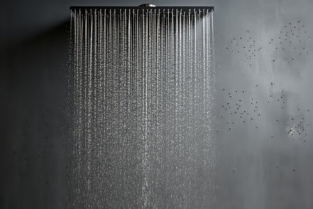 Grey background with falling dropletsの素材