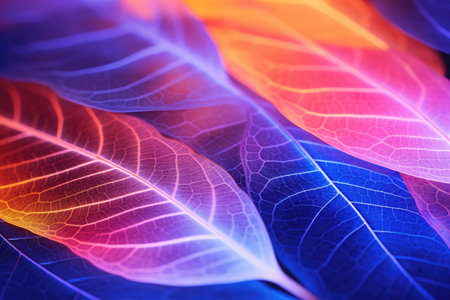 Abstract neon lit leaf texture Minimalist retro concept Background pattern for design Macro photograの素材