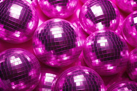 2023 color of the year vibrant magenta Festive disco ball Retro 90s party concept Christmas patternの素材