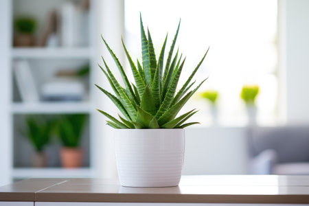 A white potted aloe vera plantの素材