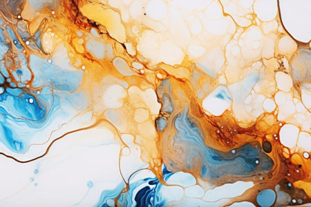 Alcohol ink and watercolor painting abstract blot background Brown blue and gold colors with marbleの素材