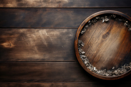 Aerial perspective of an ashtray on aged tableの素材