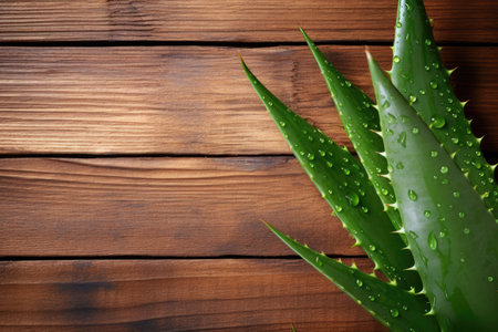 A background of wood with Aloe Vera foliageの素材