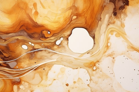 Abstract watercolor painting with circular flow brown and gold marble texture background using alcohの素材