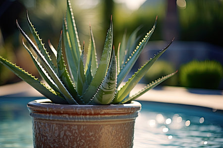 Aloe Vera Plant in outdoor pots seen up closeの素材
