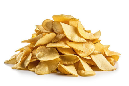Stack of potato chips on white backgroundの素材