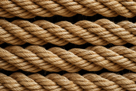 Thick hemp rope with a braided design reminiscent of fishing ropes used for decoration purposesの素材