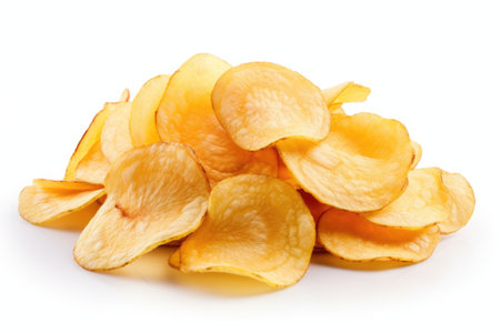 Tasty potato chips on white backgroundの素材