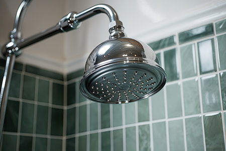 Shower head seen in nearby shower facilityの素材