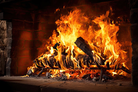 Blazing flames in the home hearthの素材
