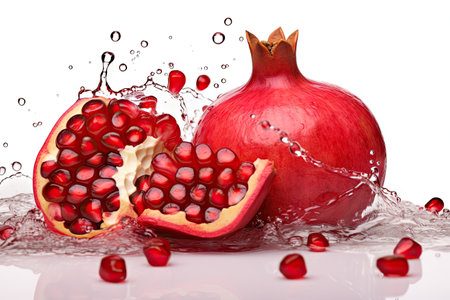 Pomegranate isolated on white background with water dropletsの素材
