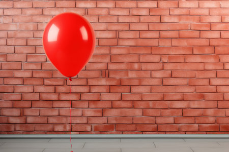Copy space with red gas balloon on brick wall backgroundの素材