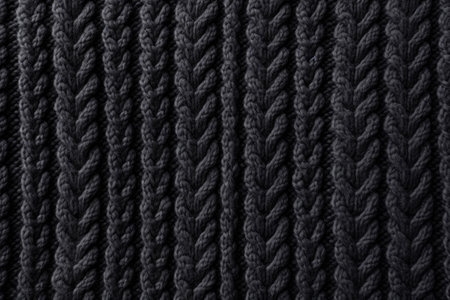 Detailed textured knit sweater on dark gray woolen fabric backgroundの素材