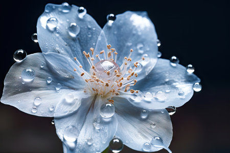 Flower frozen in ice with air bubbles captured in macro photographyの素材
