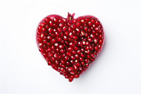 Isolated pomegranate seeds shaped like a heart on whiteの素材