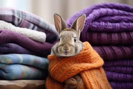I m a rabbit not woolen clothes hiding and preparing for Easter egg huntの素材