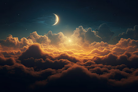 clouds blocking the moon during ramadanの素材