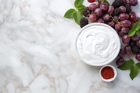 Tasty and nourishing yogurt on old Italian marbleの素材