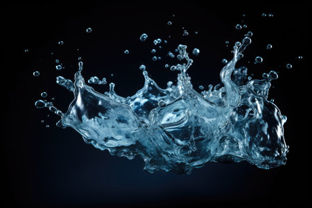Water splashing alone on a dark backdropの素材