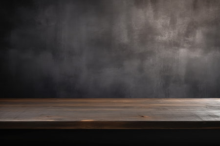 Wooden table top with blurred concrete wall background ideal for showcasing productsの素材