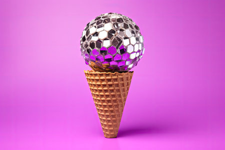 Purple background waffle cornet disco ball isolatedの素材