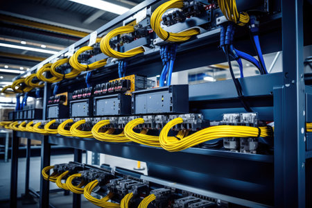 Power and instrument cables placed in trays electric cables in metal trays cable tray and ladder onの素材
